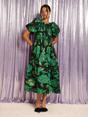 Manor Jacquard Midi Dress Emerald Green, Black / Z