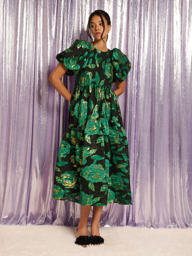 Manor Jacquard Midi Dress Emerald Green, Black / Z