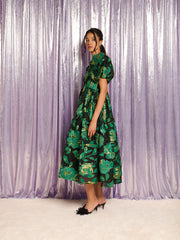 Manor Jacquard Midi Dress Emerald Green, Black / Z