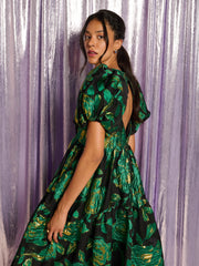 Manor Jacquard Midi Dress Emerald Green, Black / Z