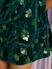 Palm Velvet Mini Dress Emerald Green / Z