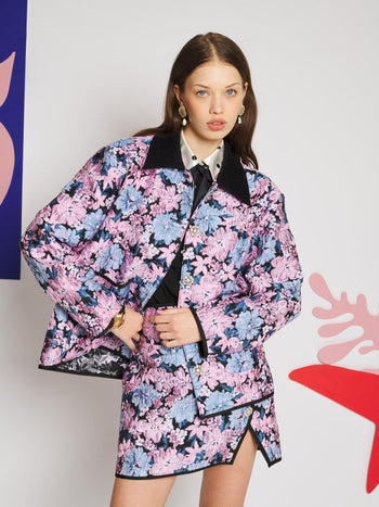 Floral Canvas Jacquard Jacket Blue, Pink, Black / Z