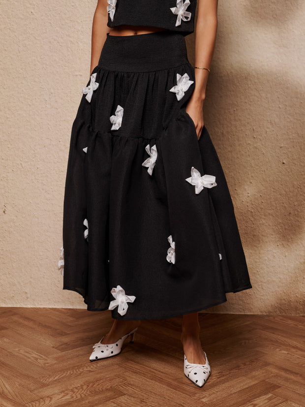 Glow Flora Midi Skirt Coal Black / Z