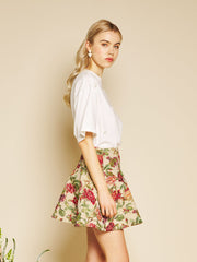 Petunia Tapestry Mini Skirt Red, Green & Tan / Z