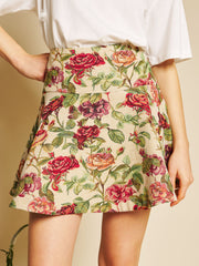 Petunia Tapestry Mini Skirt Red, Green & Tan / Z