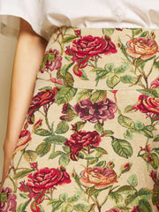 Petunia Tapestry Mini Skirt Red, Green & Tan / Z