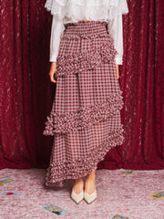 Fates Check Ruffle Skirt Burgundy Red / Z