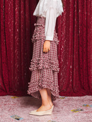 Fates Check Ruffle Skirt Burgundy Red / Z