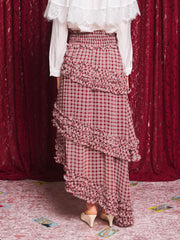 Fates Check Ruffle Skirt Burgundy Red / Z