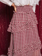 Fates Check Ruffle Skirt Burgundy Red / Z