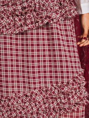 Fates Check Ruffle Skirt Burgundy Red / Z