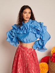 Musica Ruffled Cropped Top Cobalt Blue / Z