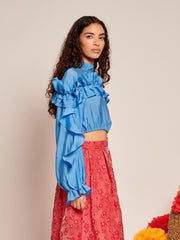 Musica Ruffled Cropped Top Cobalt Blue / Z