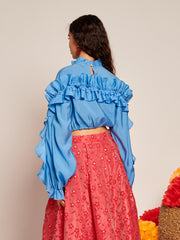 Musica Ruffled Cropped Top Cobalt Blue / Z