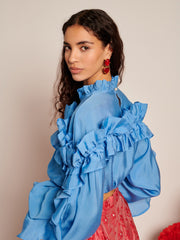 Musica Ruffled Cropped Top Cobalt Blue / Z