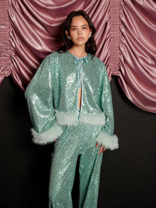 Disco Darling Sequin Top Turquoise Green / Z