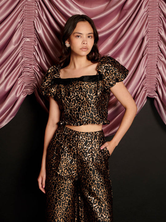 Cherie Leopard Jacquard Top Mahogany Brown / Z