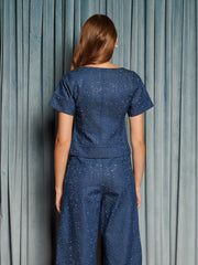 Daze Embellished Denim Top Indigo Blue / Z