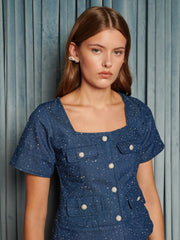Daze Embellished Denim Top Indigo Blue / Z