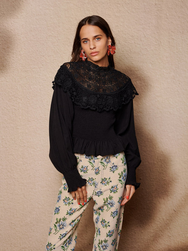 Light Language Shirring Top Coal Black / Z