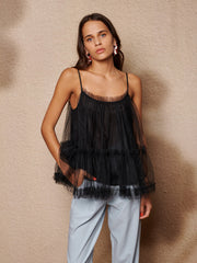 Sway Tulle Ruffle Top Coal Black / Z