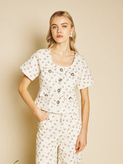 Pêche Ditsy Denim Top Cream Ditsy / Z