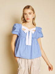 Tulip Stripe Bow Top Washed Indigo Blue / Z