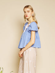 Tulip Stripe Bow Top Washed Indigo Blue / Z