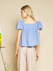 Tulip Stripe Bow Top Washed Indigo Blue / Z