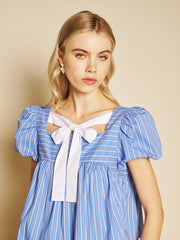 Tulip Stripe Bow Top Washed Indigo Blue / Z