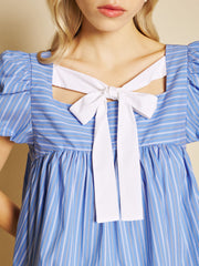 Tulip Stripe Bow Top Washed Indigo Blue / Z