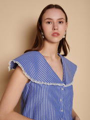Vine Stripe Top Indigo Blue / Z