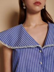 Vine Stripe Top Indigo Blue / Z
