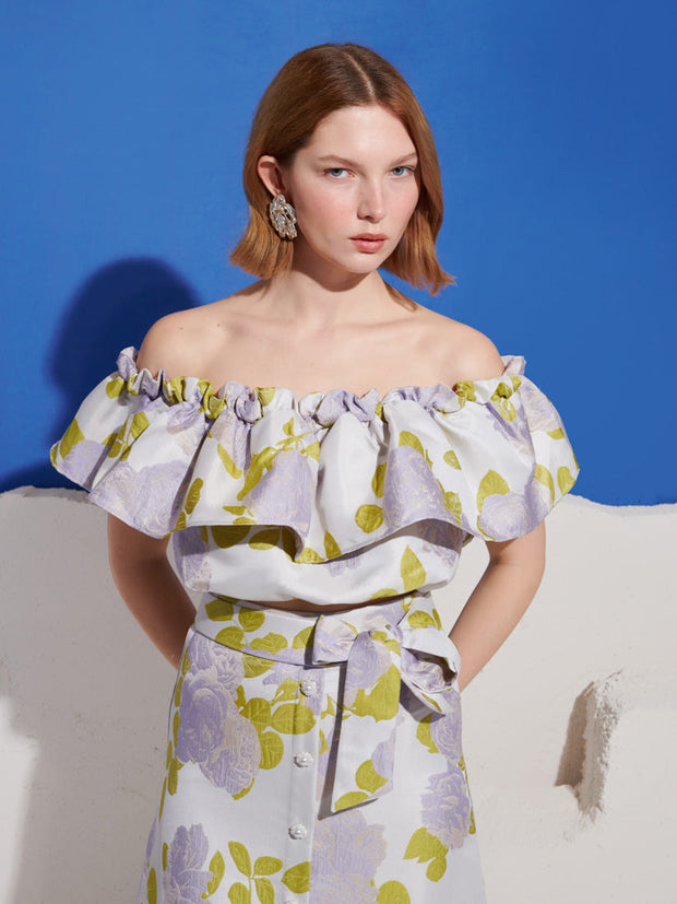 Fig Flora Jacquard Ruffle Top Lilac / Z