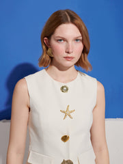 Milos Brooches Vest Top Cream / Z