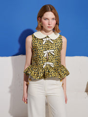 Olive Jacquard Peplum Top Black / Z