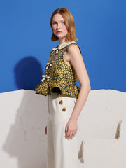Olive Jacquard Peplum Top Black / Z