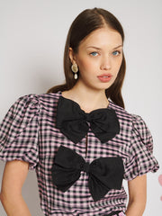 Vence Check Bow Top Baby Pink, Black / Z