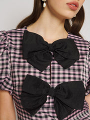 Vence Check Bow Top Baby Pink, Black / Z