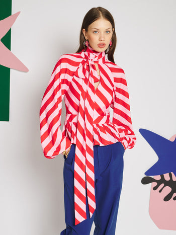 Menton Stripe Top Red, Pink / Z