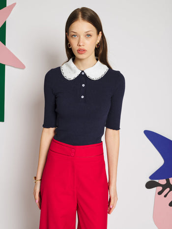Elise Polo Top Navy Blue / Z
