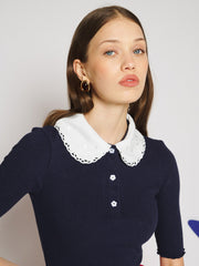 Elise Polo Top Navy Blue / Z