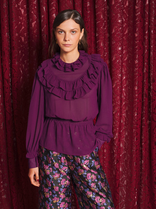 Velora Ruffle Top Dark Fushia / Z