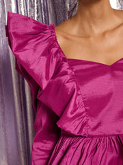 Krystle Taffeta Ruffle Top Fushia Pink / Z