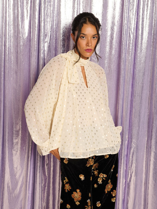Joan Spot Bow Blouse Ivory Cream / Z