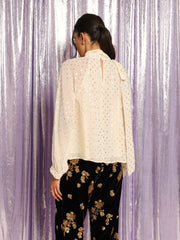 Joan Spot Bow Blouse Ivory Cream / Z