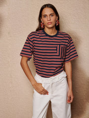 Soleil Stripe Boxy T-shirt Red & Navy / Z