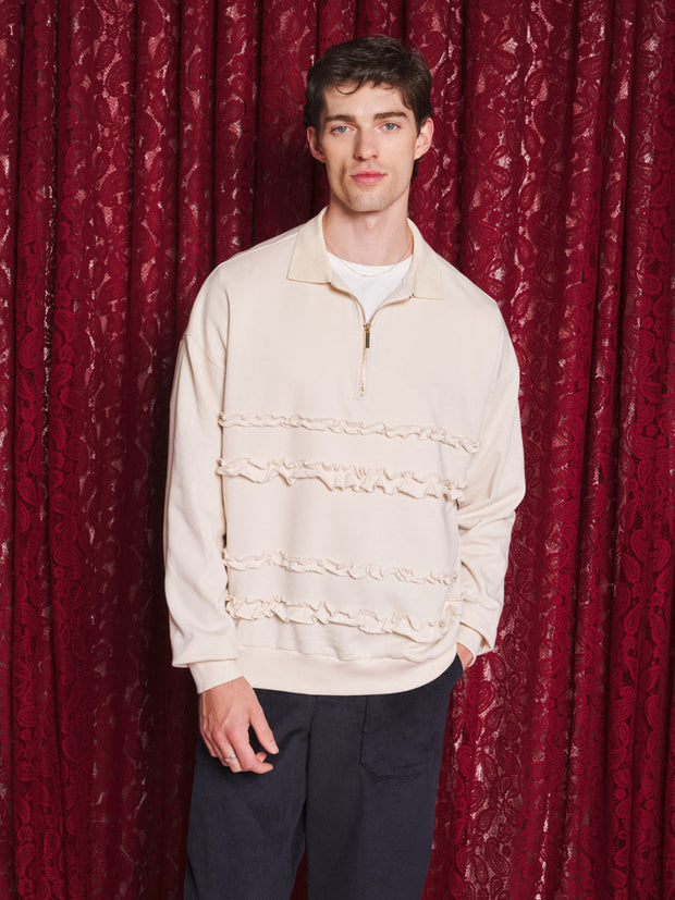 Vela Ruffle Polo Sweatshirt Vintage Cream / Z