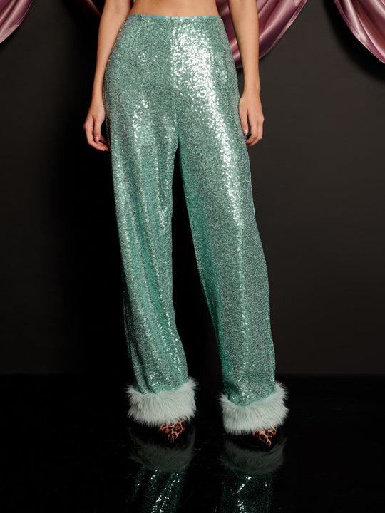 Disco Darling Sequin Trousers Turquoise Green / Z