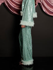 Disco Darling Sequin Trousers Turquoise Green / Z